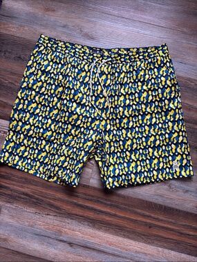 Psycho Bunny Yellow Navy Geometric Swim Trunks